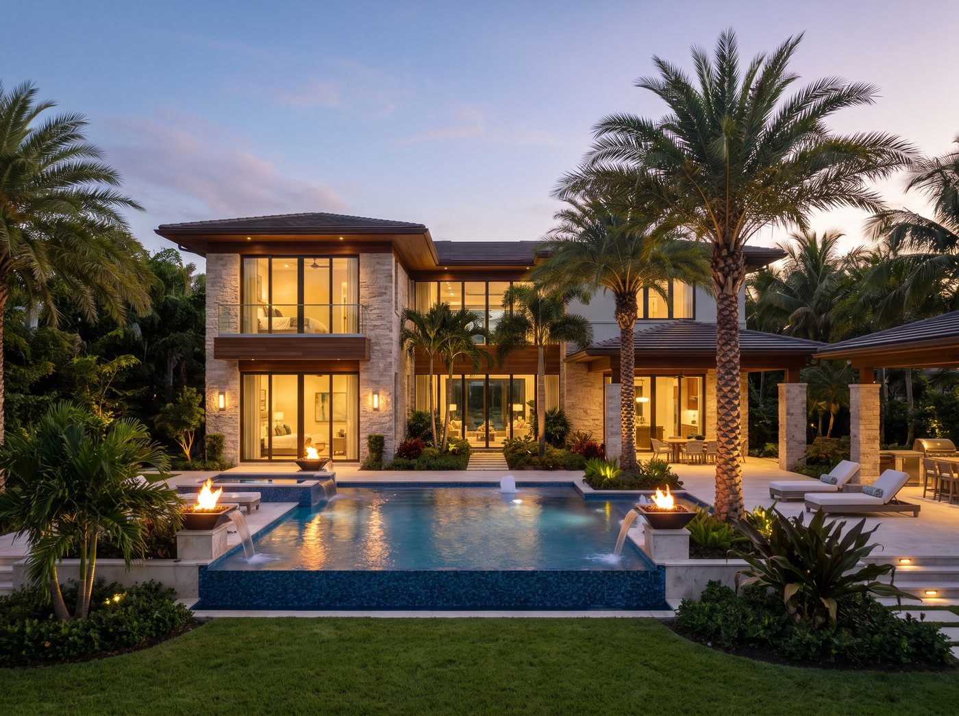 Luxury estate at dusk in South Florida