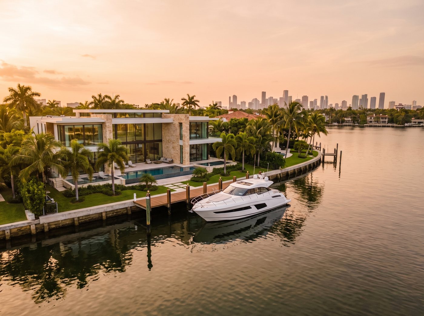 Waterfront estate with private yacht dock in South Florida